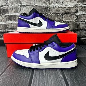 Jordan 1 Low Black Court Purple White US Men Size 8